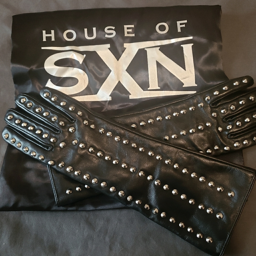 House of SXN studded leather gloves